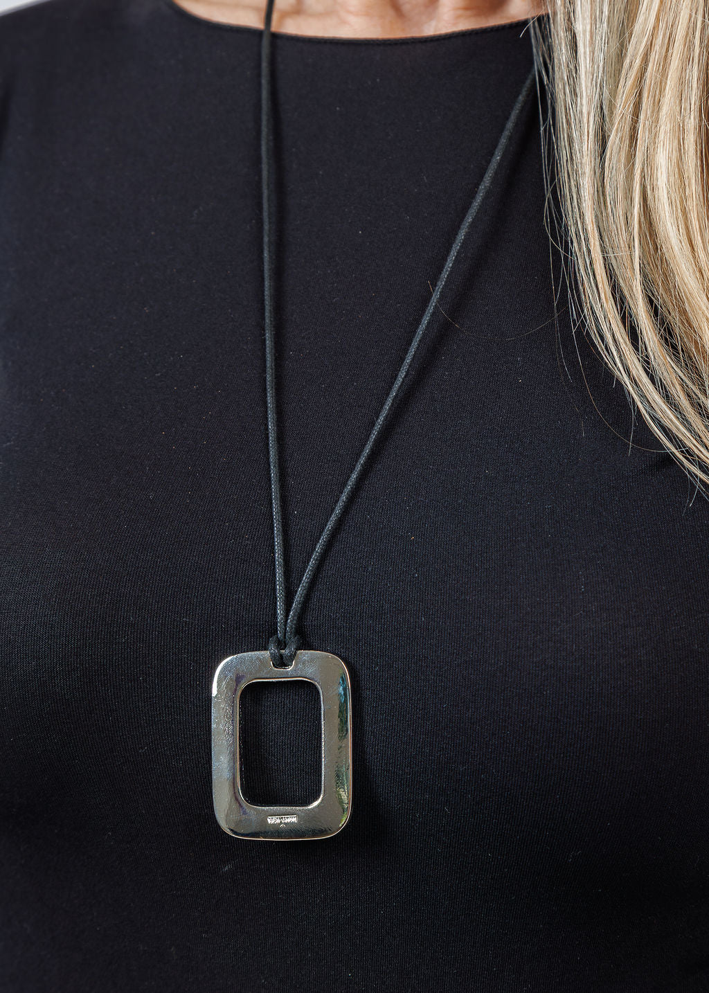 Ben Amun Encanto Cord Necklace With Silver Square Pendant available at Barbara Katz