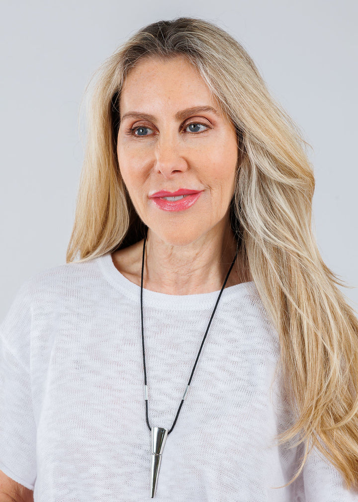 Ben Amun Rosal Cord Necklace With 2-Piece Dripped Triangle Pendant in Silver available at Barbara Katz