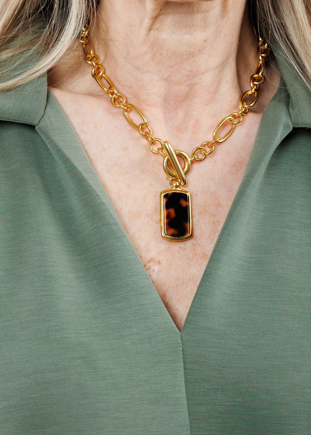 Ben Amun Gold Chain Necklace With Rectangle Tortoise Pendant available at Barbara Katz
