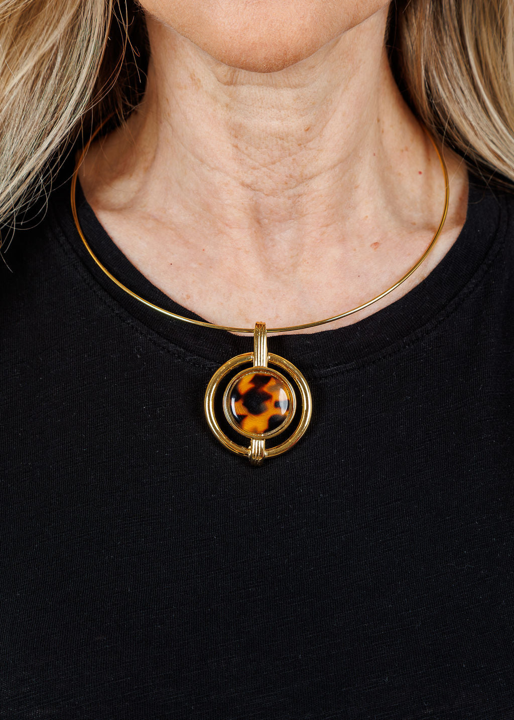 Ben Amun Gold Pendant Necklace With Tortoise Stone available at Barbara Katz