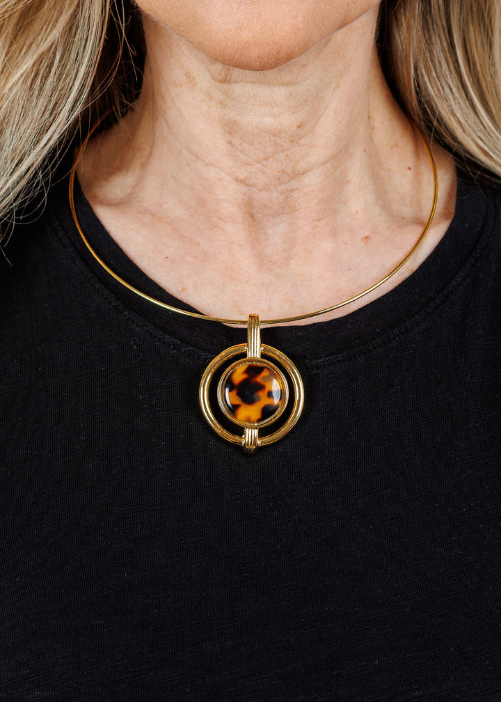 Ben Amun Gold Pendant Necklace With Tortoise Stone available at Barbara Katz