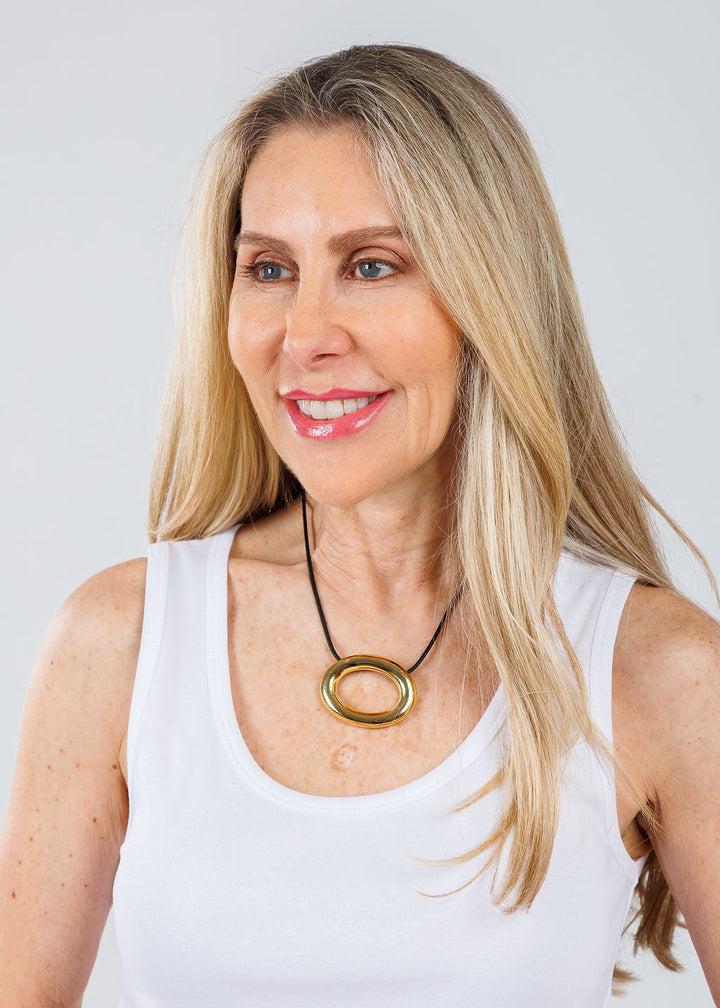 Ben Amun Adobe Cord Necklace with Gold Oval Pendant available at Barbara Katz