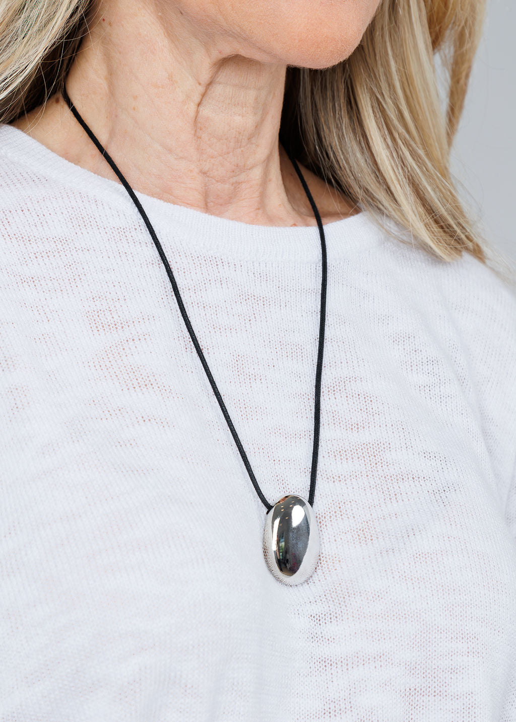 Ben Amun Black Cord Necklace With Silver Drop Pendant available at Barbara Katz
