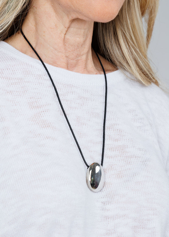 Ben Amun Black Cord Necklace With Silver Drop Pendant available at Barbara Katz