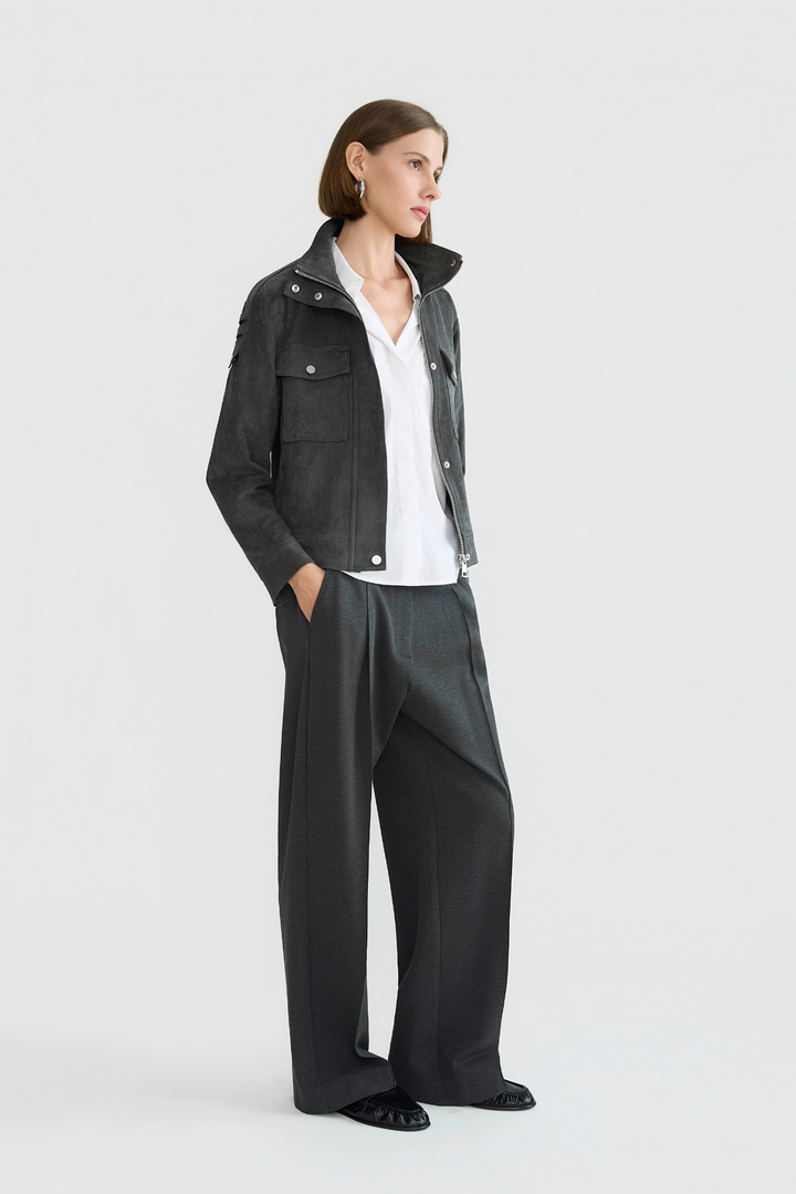 Adroit Atelier Benji Wide-Leg Stretch Ponte Trousers in Anthracite available at Barbara Katz