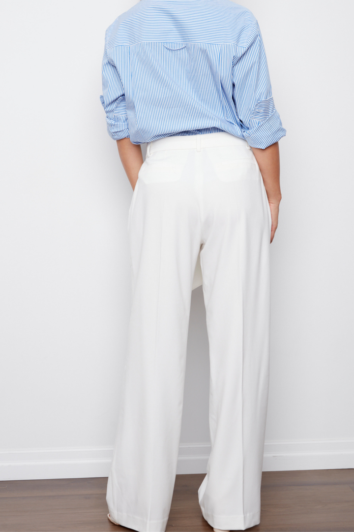 Adroit Atelier Benji Wide-Leg Trousers With Pleats &  Removable Sash in White available at Barbara Katz