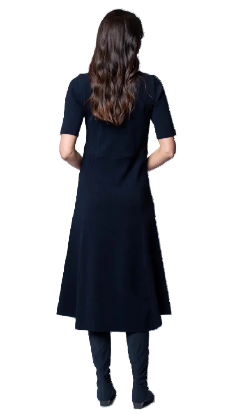 BIANA Nora Milano Knit Short Sleeved Fit-And-Flare Midi Dress - Dark Navy M BIANA Nora Milano Knit Short Sleeved Fit-And-Flare Midi Dress - Dark Navy M