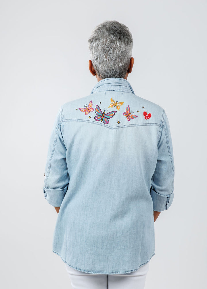 Billy T Butterfly Kiss Denim Shirt available at Barbara Katz