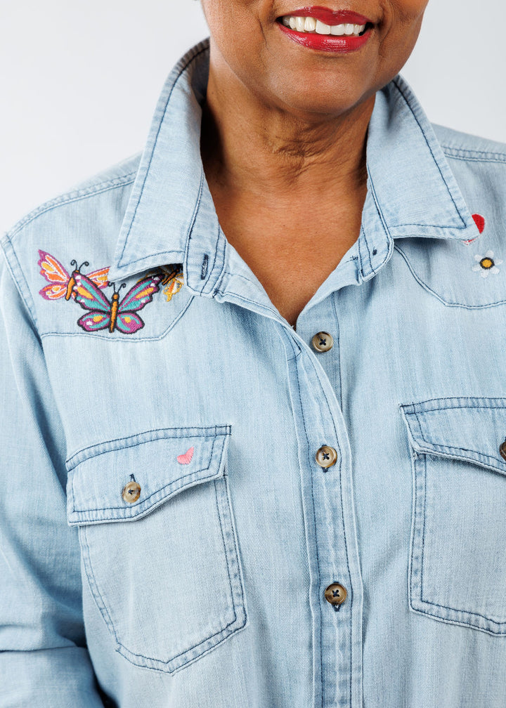 Billy T Butterfly Kiss Denim Shirt available at Barbara Katz