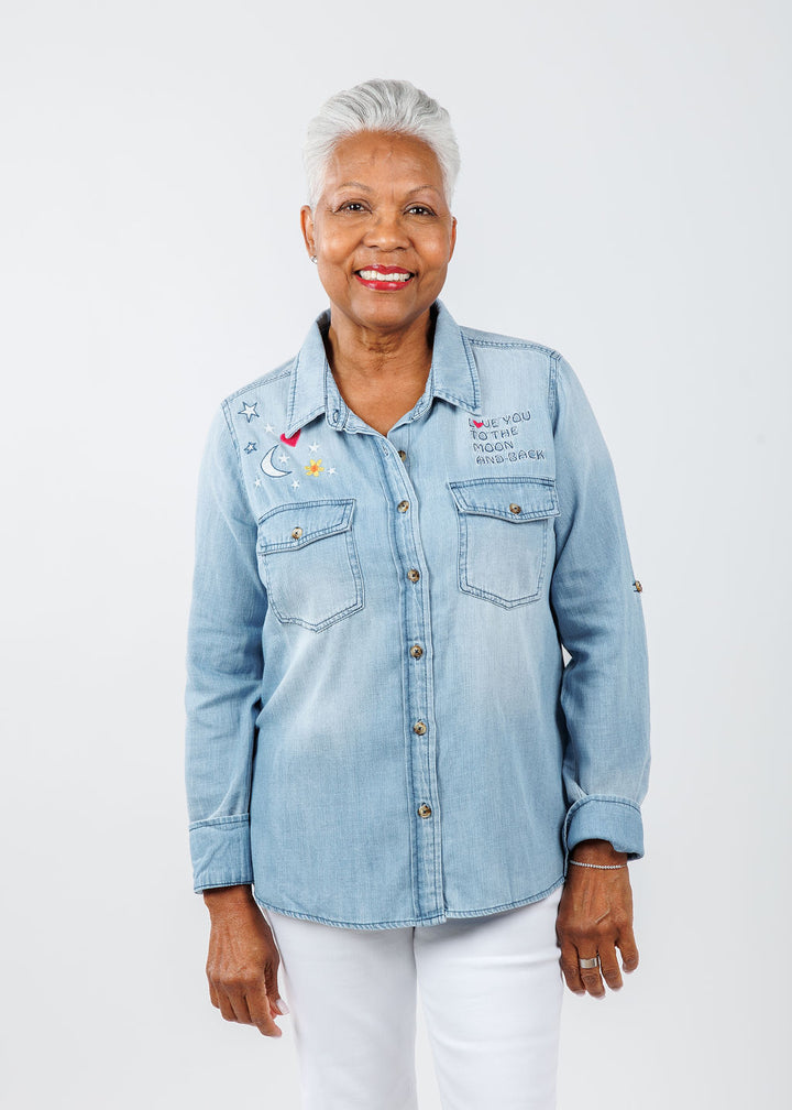 Billy T Moon and Stars Denim Shirt available at Barbara Katz