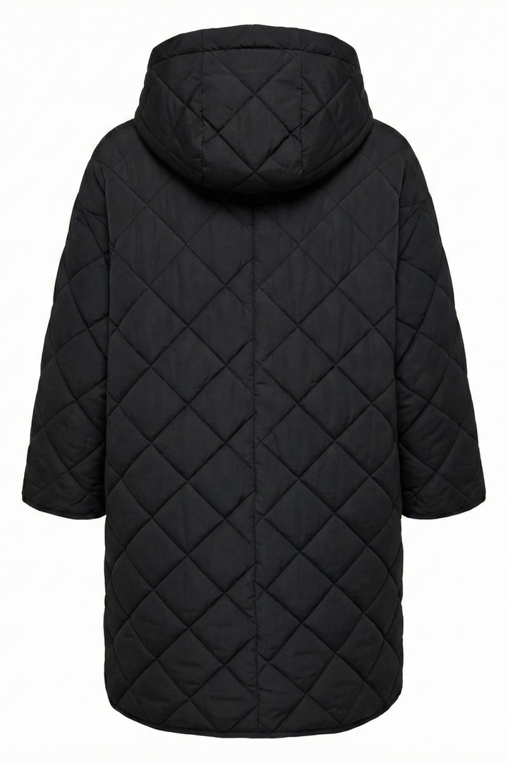 Adroit Atelier Birdie Mid Length Hooded Modern Cape in Black available at Barbara Katz
