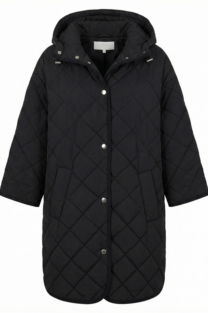 Adroit Atelier Birdie Mid Length Hooded Modern Cape in Black available at Barbara Katz