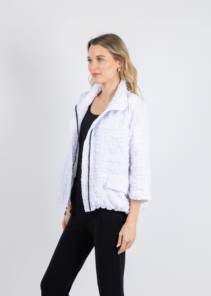 Bk Crinkle Zip Jacket in White available at Barbara Katz
