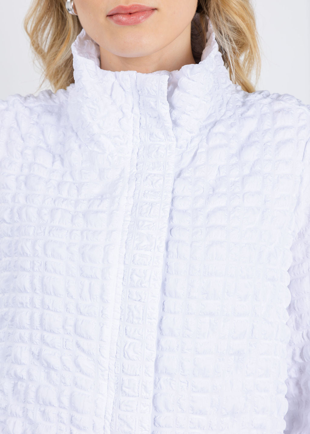 Bk Crinkle Zip Jacket in White available at Barbara Katz