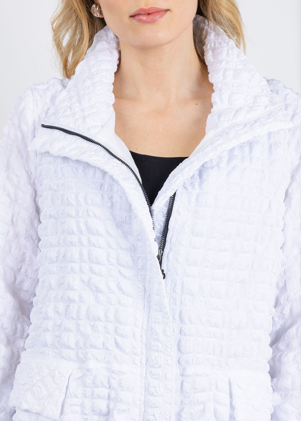 Bk Crinkle Zip Jacket in White available at Barbara Katz