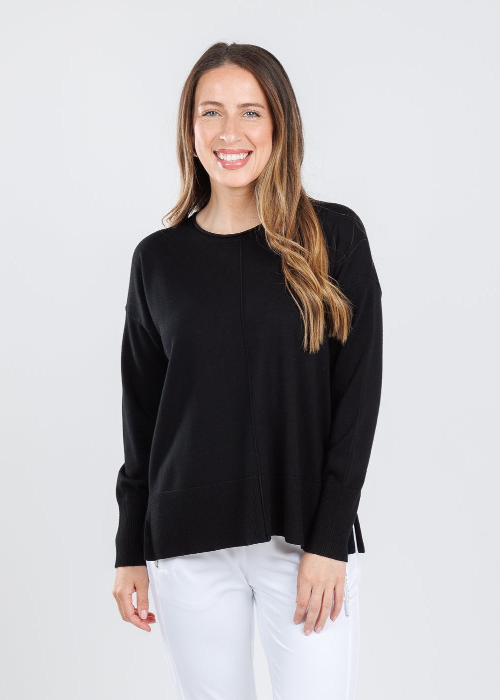 BK Shaina Center Seam Sweater in Black available at Barbara Katz