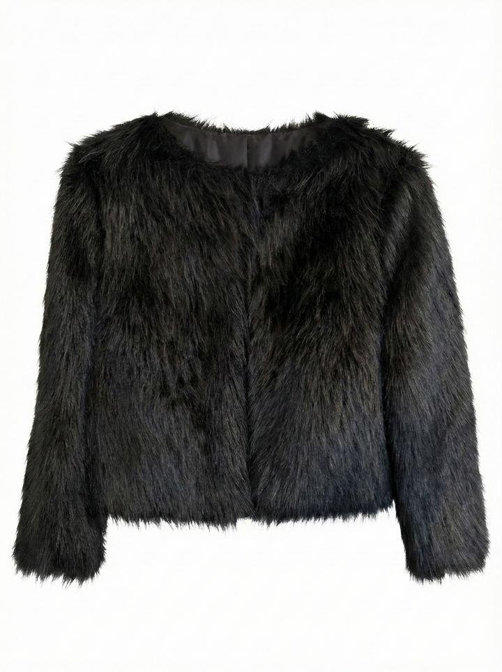 Adroit Atelier Blaine Collarless Faux Fur Jacket in Black available at Barbara Katz