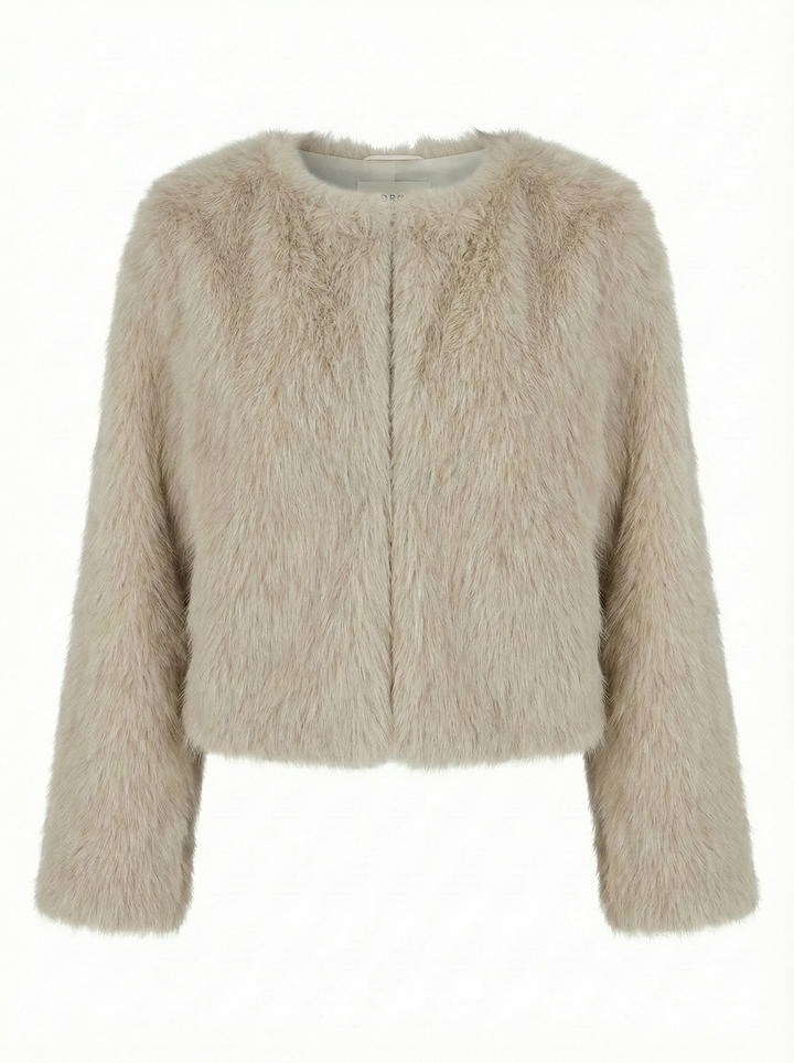 Adroit Atelier Blaine Collarless Faux Fur Jacket in Birch available at Barbara Katz
