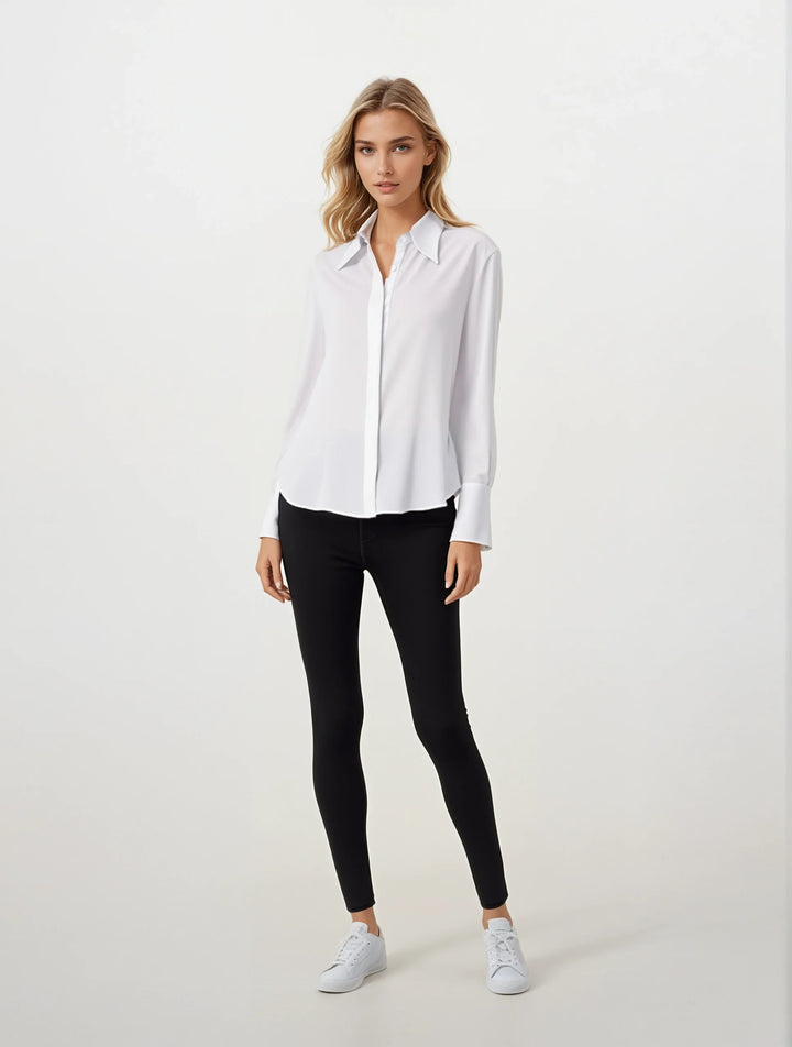 Diomi Half Button Isla Blouse in White available at Barbara Katz