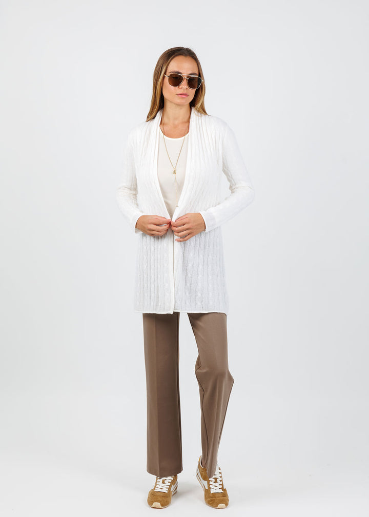 BK Breezy Cashmere Mini Cable Duster in White available at Barbara Katz