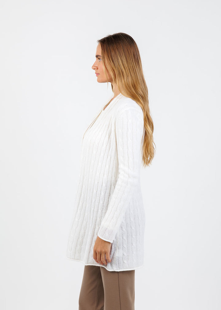 BK Breezy Cashmere Mini Cable Duster in White available at Barbara Katz