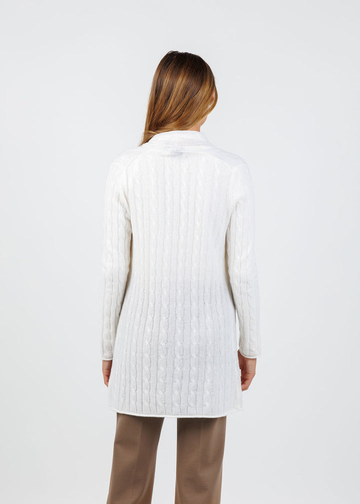 BK Breezy Cashmere Mini Cable Duster in White available at Barbara Katz