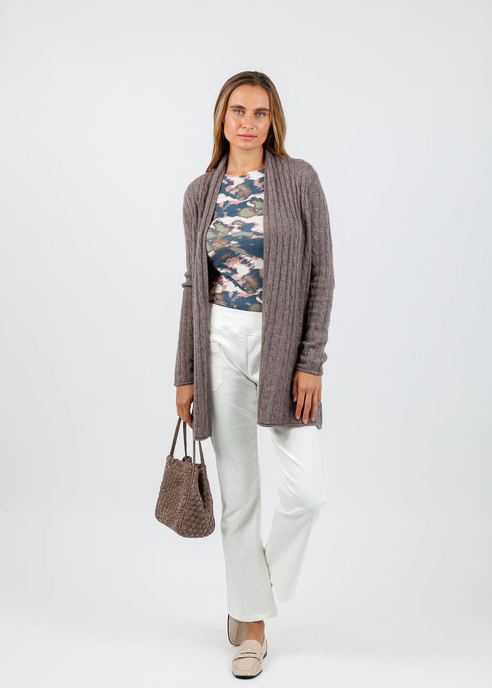 BK Breezy Cashmere Mini Cable Duster in Portobello available at Barbara Katz