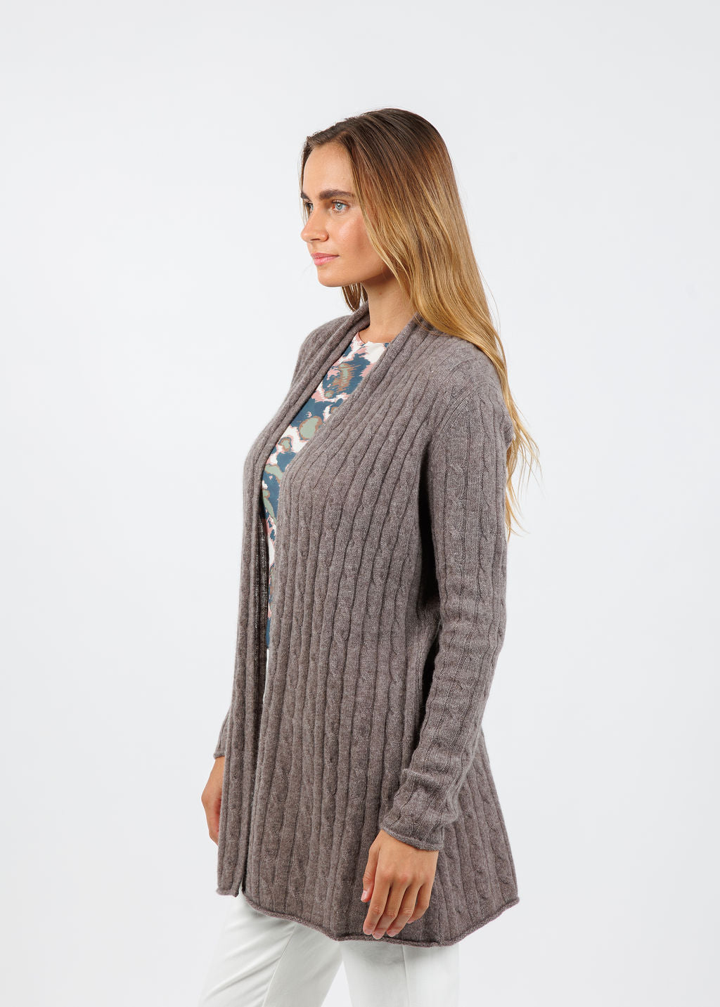 BK Breezy Cashmere Mini Cable Duster in Portobello available at Barbara Katz