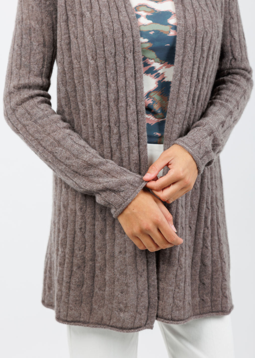 BK Breezy Cashmere Mini Cable Duster in Portobello available at Barbara Katz