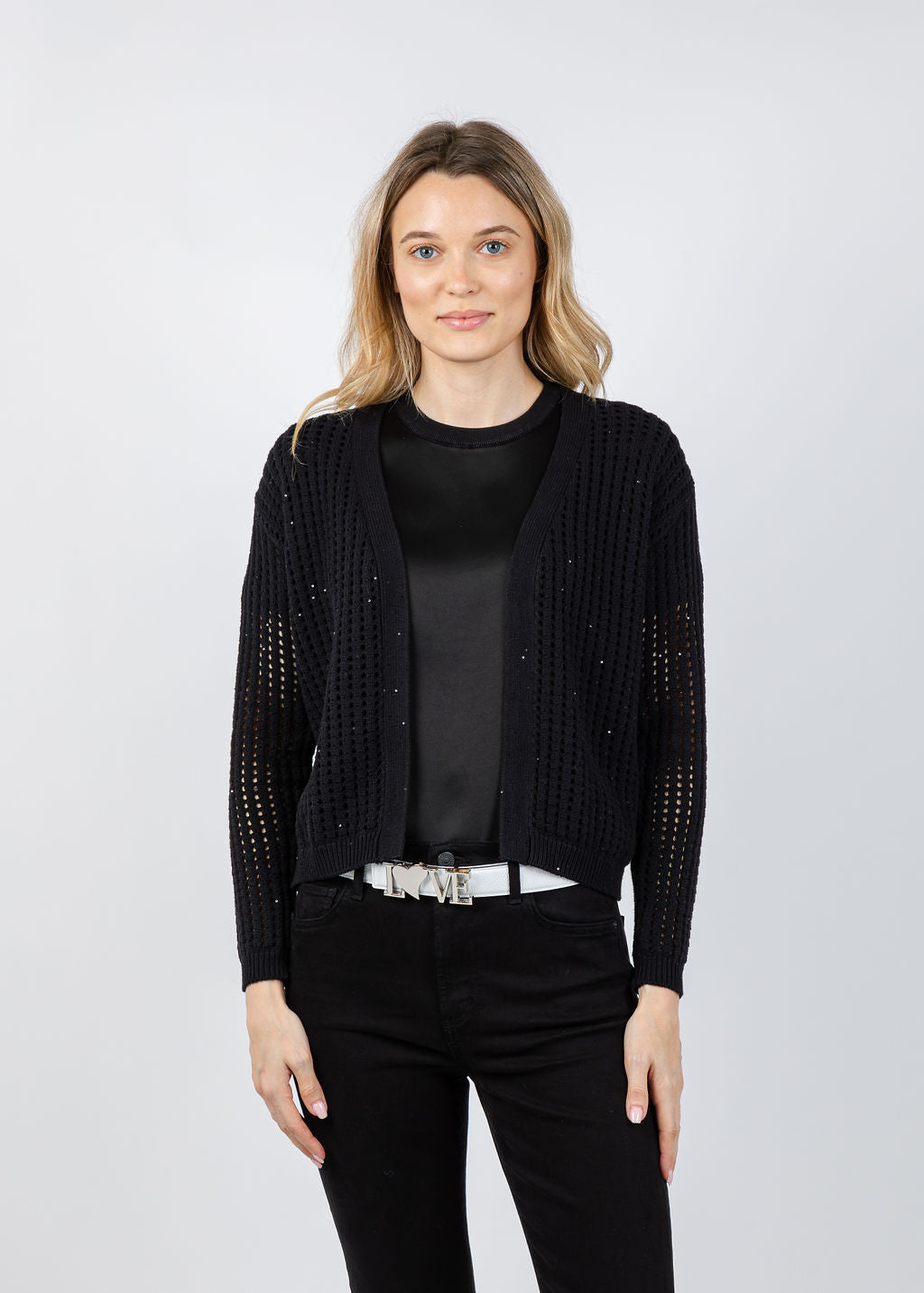 Brodie Astrid Sequin Cardigan in Black available at Barbara Katz