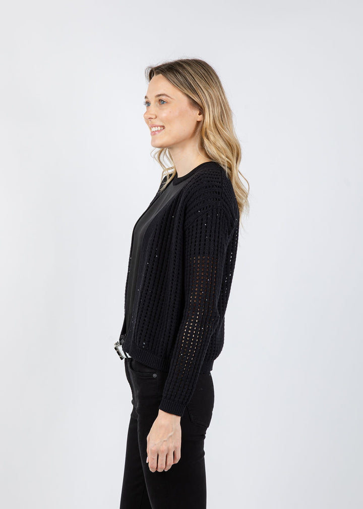 Brodie Astrid Sequin Cardigan in Black available at Barbara Katz