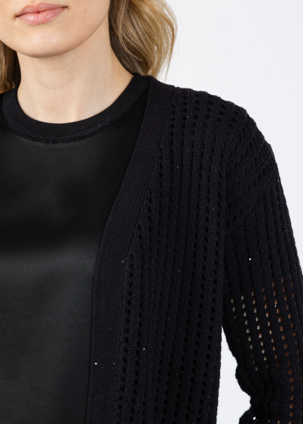 Brodie Astrid Sequin Cardigan in Black available at Barbara Katz
