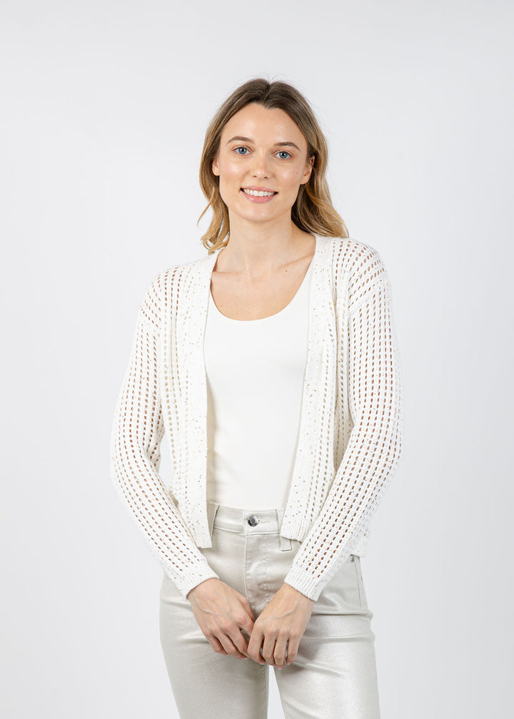 Brodie Astrid Sequin Cardigan in Ivory available at Barbara Katz