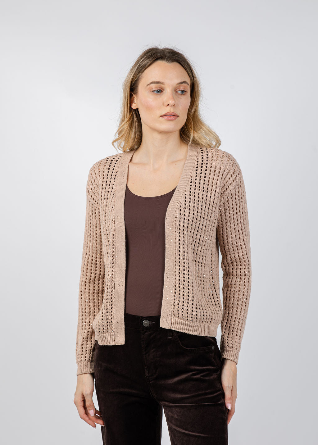Brodie Astrid Sequin Cardigan in Neutral available at Barbara Katz