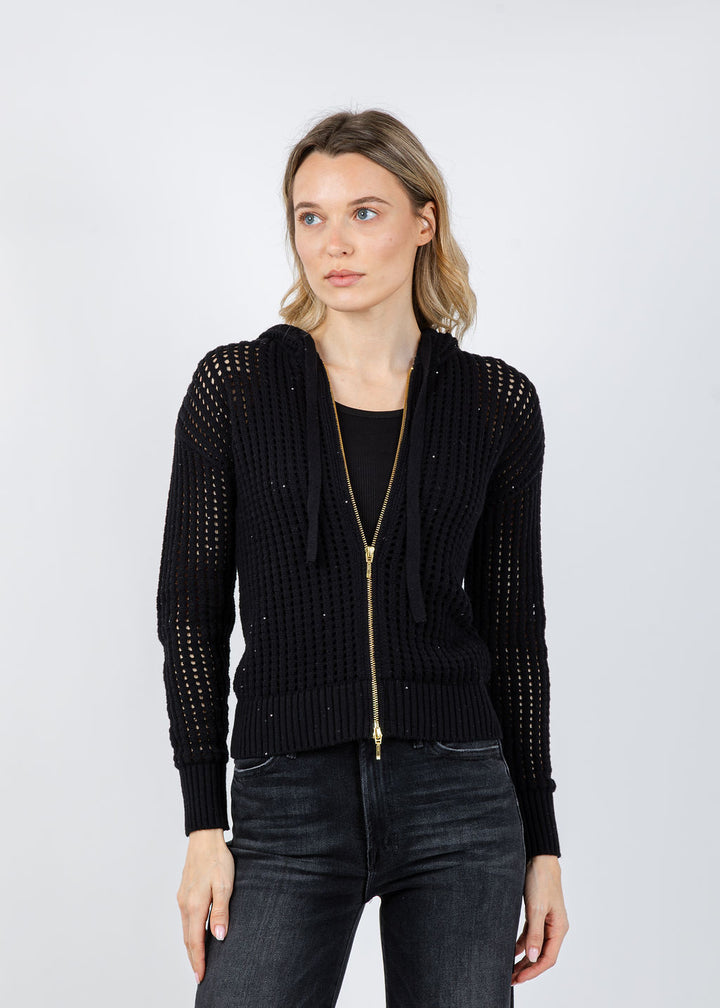 Brodie Astrid Sequin Hoodie in Black available at Barbara Katz