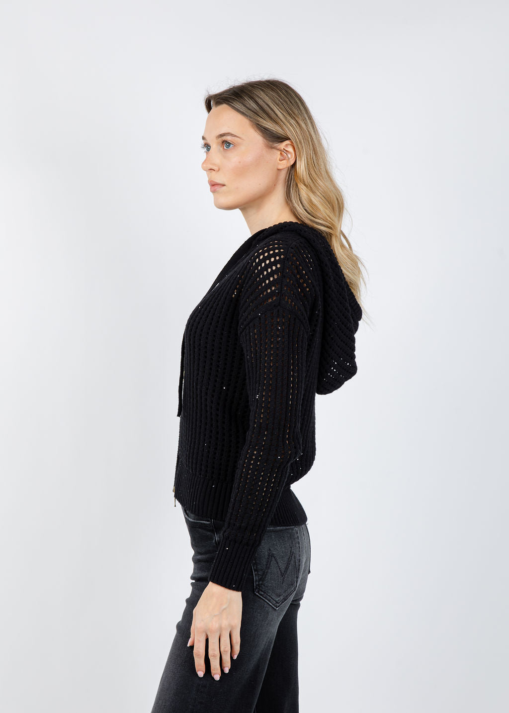 Brodie Astrid Sequin Hoodie in Black available at Barbara Katz