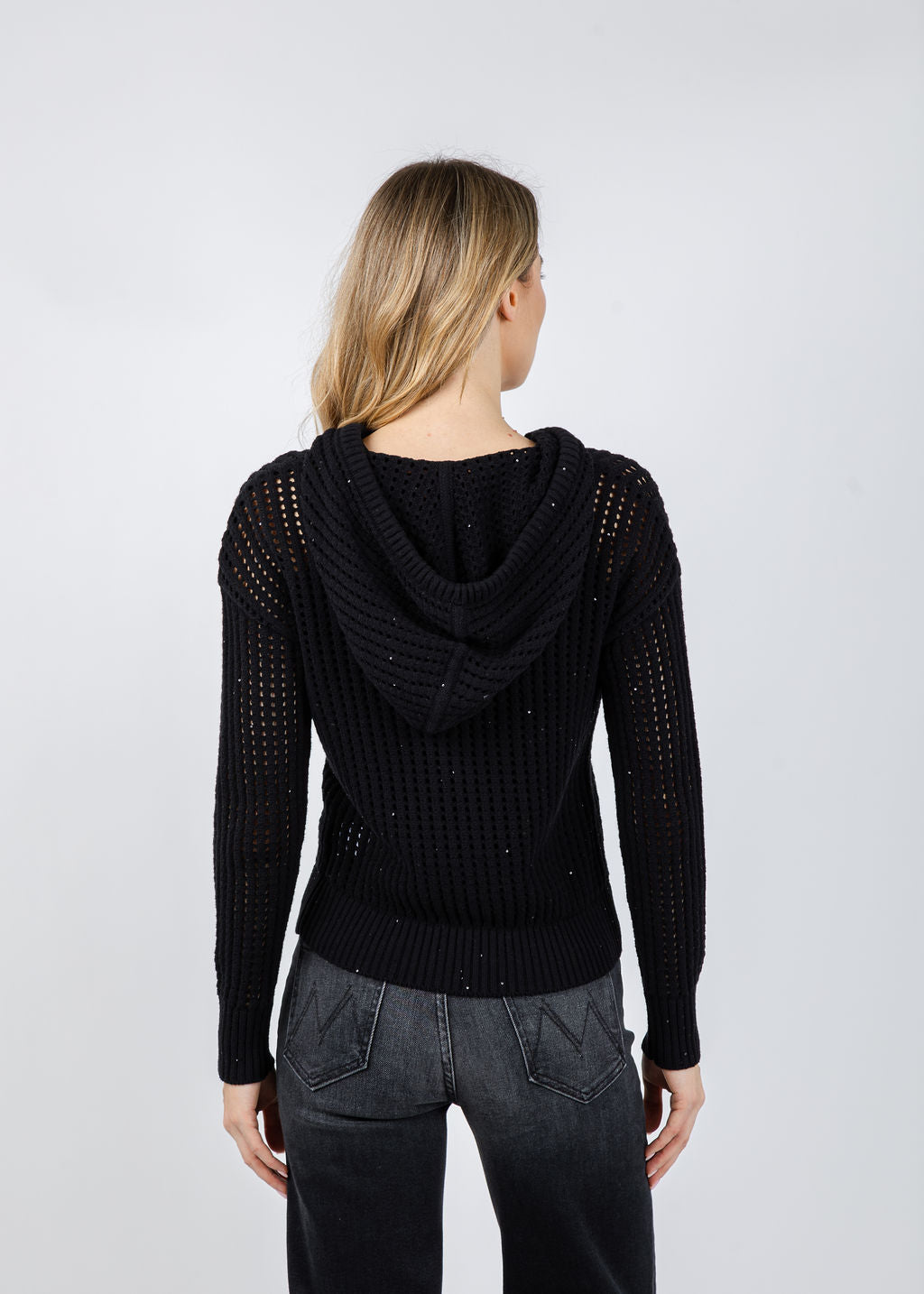 Brodie Astrid Sequin Hoodie in Black available at Barbara Katz