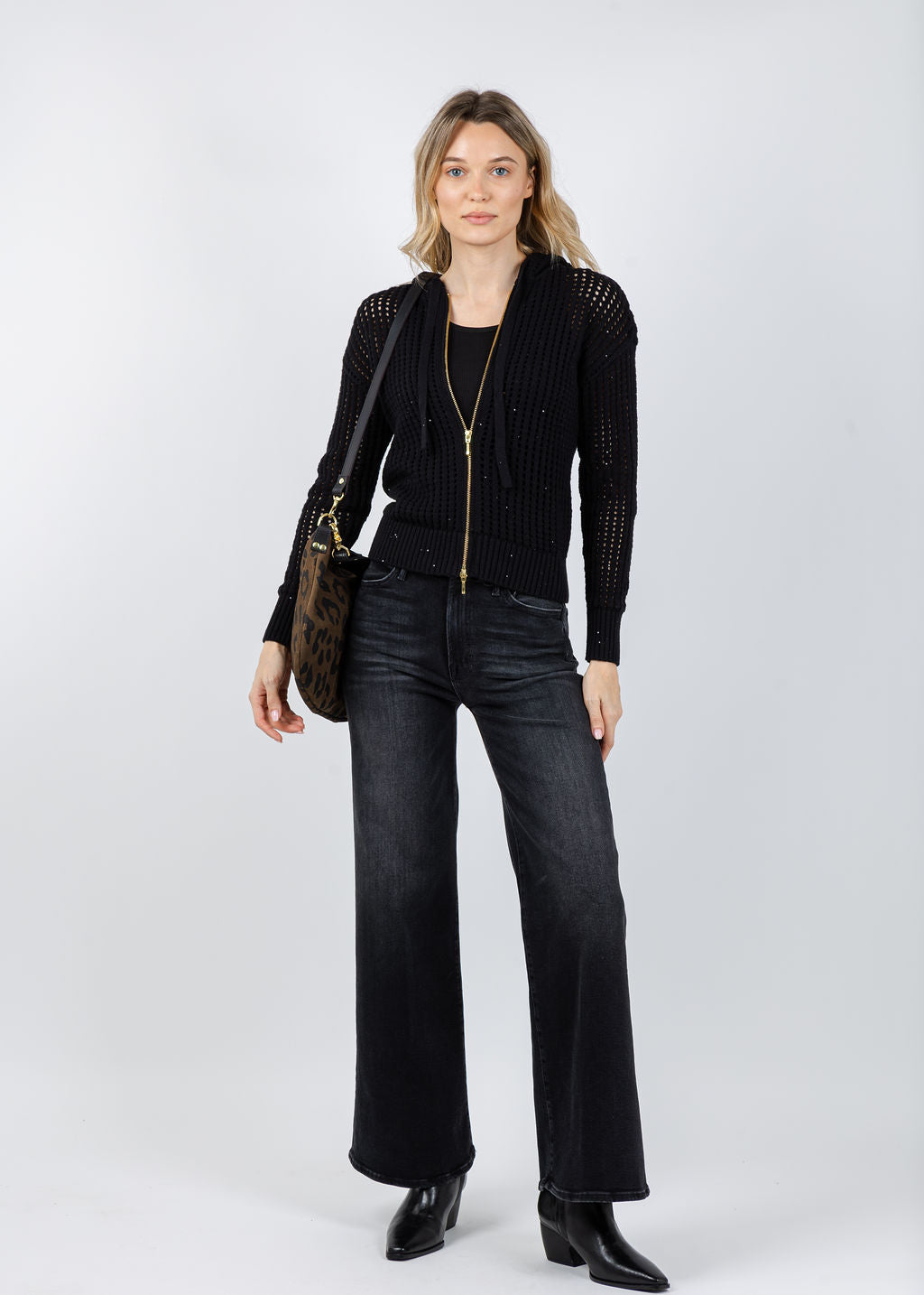 Brodie Astrid Sequin Hoodie in Black available at Barbara Katz