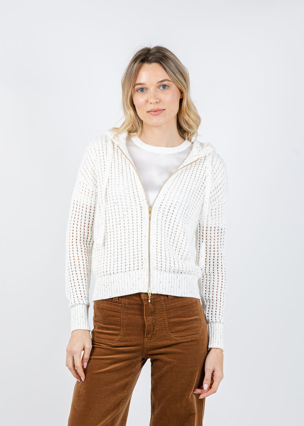 Brodie Astrid Sequin Hoodie in Ivory available at Barbara Katz