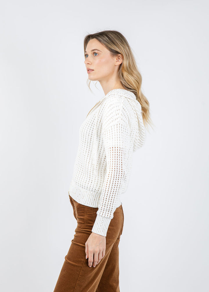 Brodie Astrid Sequin Hoodie in Ivory available at Barbara Katz