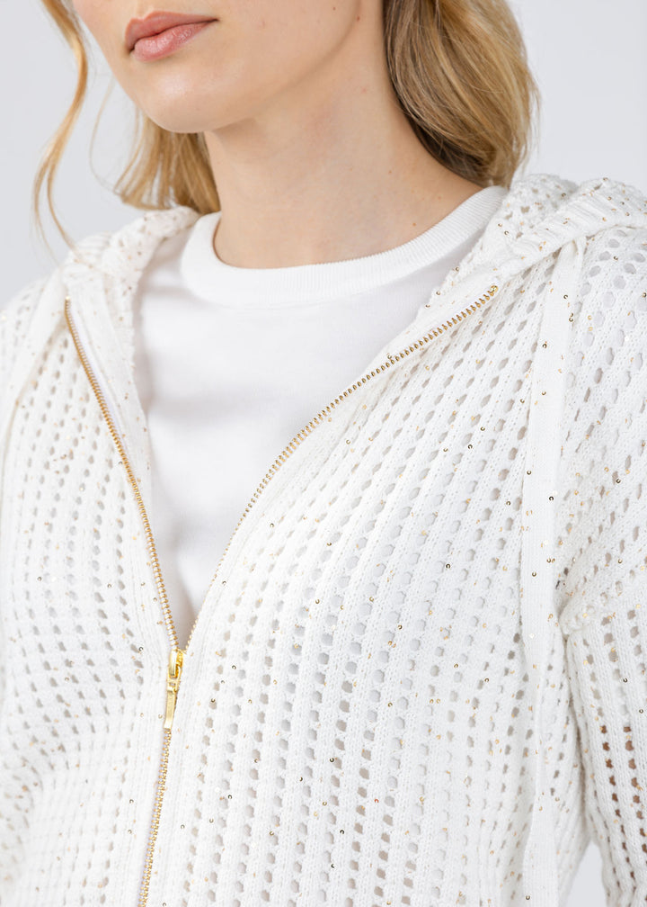 Brodie Astrid Sequin Hoodie in Ivory available at Barbara Katz