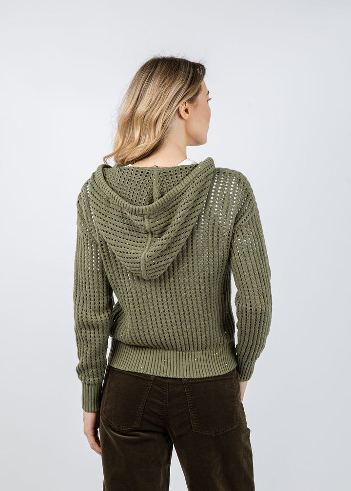 Brodie Astrid Sequin Hoodie in Olive available at Barbara Katz