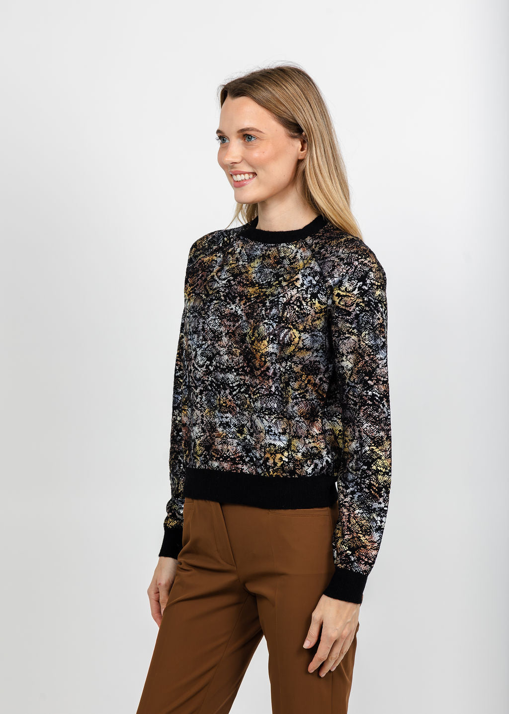 Brodie Felicity Foiled Snake Crew Sweater - Black available at Barbara Katz