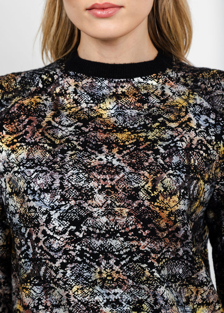 Brodie Felicity Foiled Snake Crew Sweater - Black available at Barbara Katz
