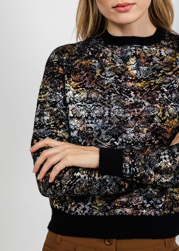 Brodie Felicity Foiled Snake Crew Sweater - Black available at Barbara Katz