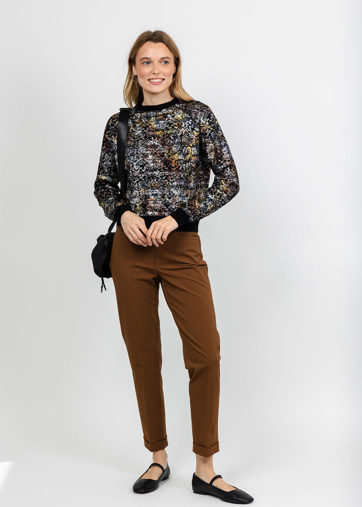 Brodie Felicity Foiled Snake Crew Sweater - Black available at Barbara Katz