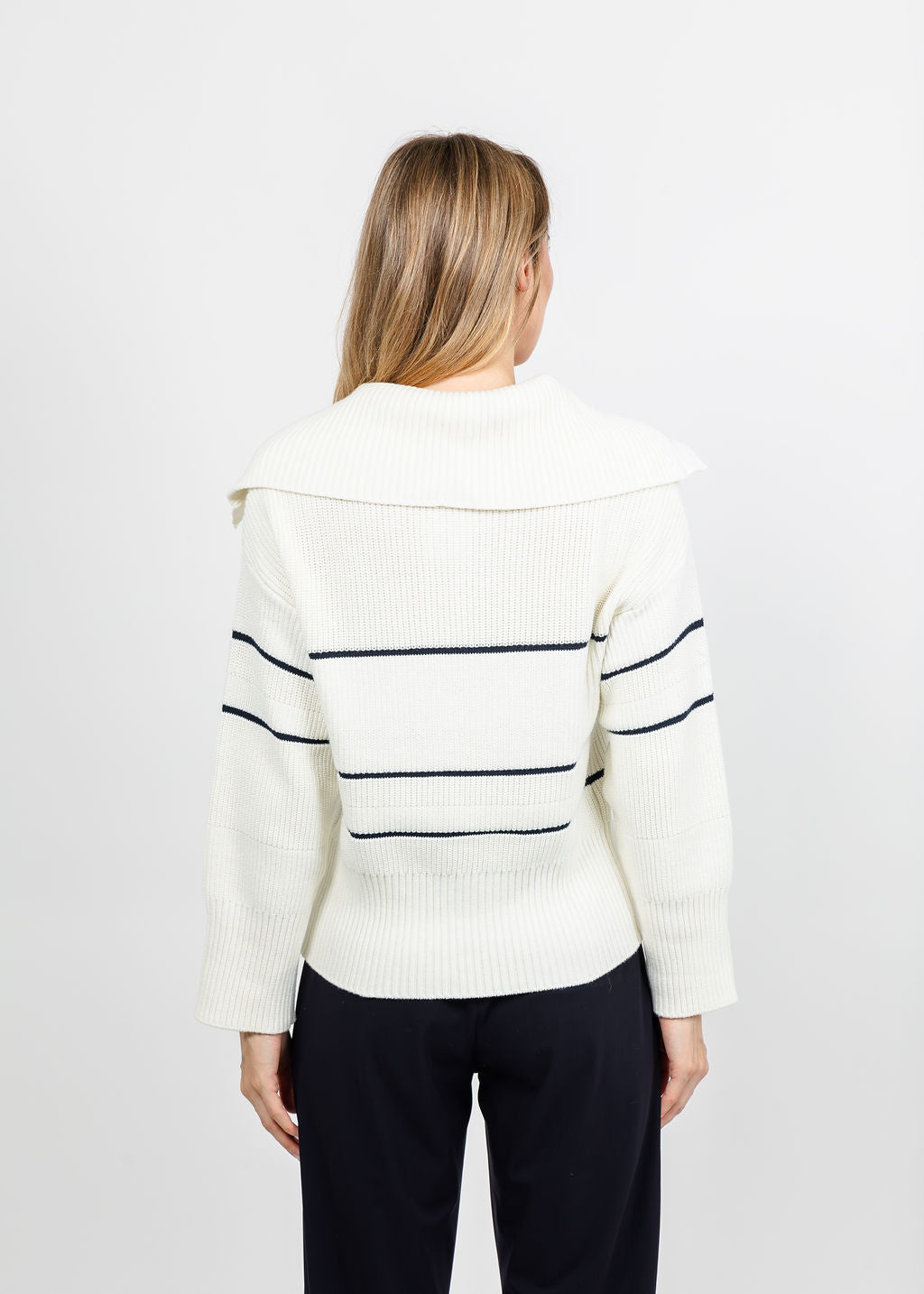 Brodie Half Cardi Striped Polo - Wispr White/Patriot Navy available at Barbara Katz