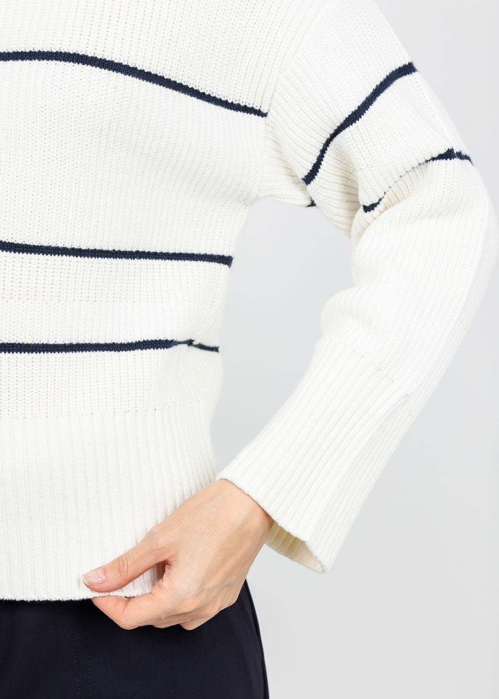Brodie Half Cardi Striped Polo - Wispr White/Patriot Navy available at Barbara Katz