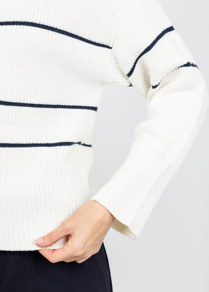 Brodie Half Cardi Striped Polo - Wispr White/Patriot Navy available at Barbara Katz