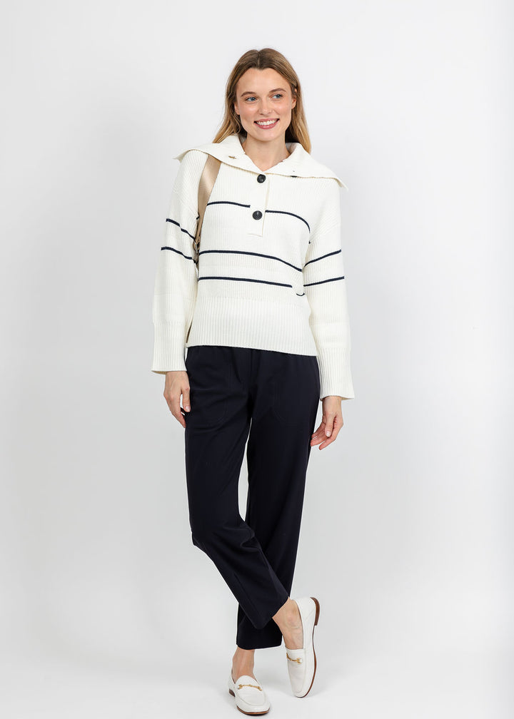 Brodie Half Cardi Striped Polo - Wispr White/Patriot Navy available at Barbara Katz